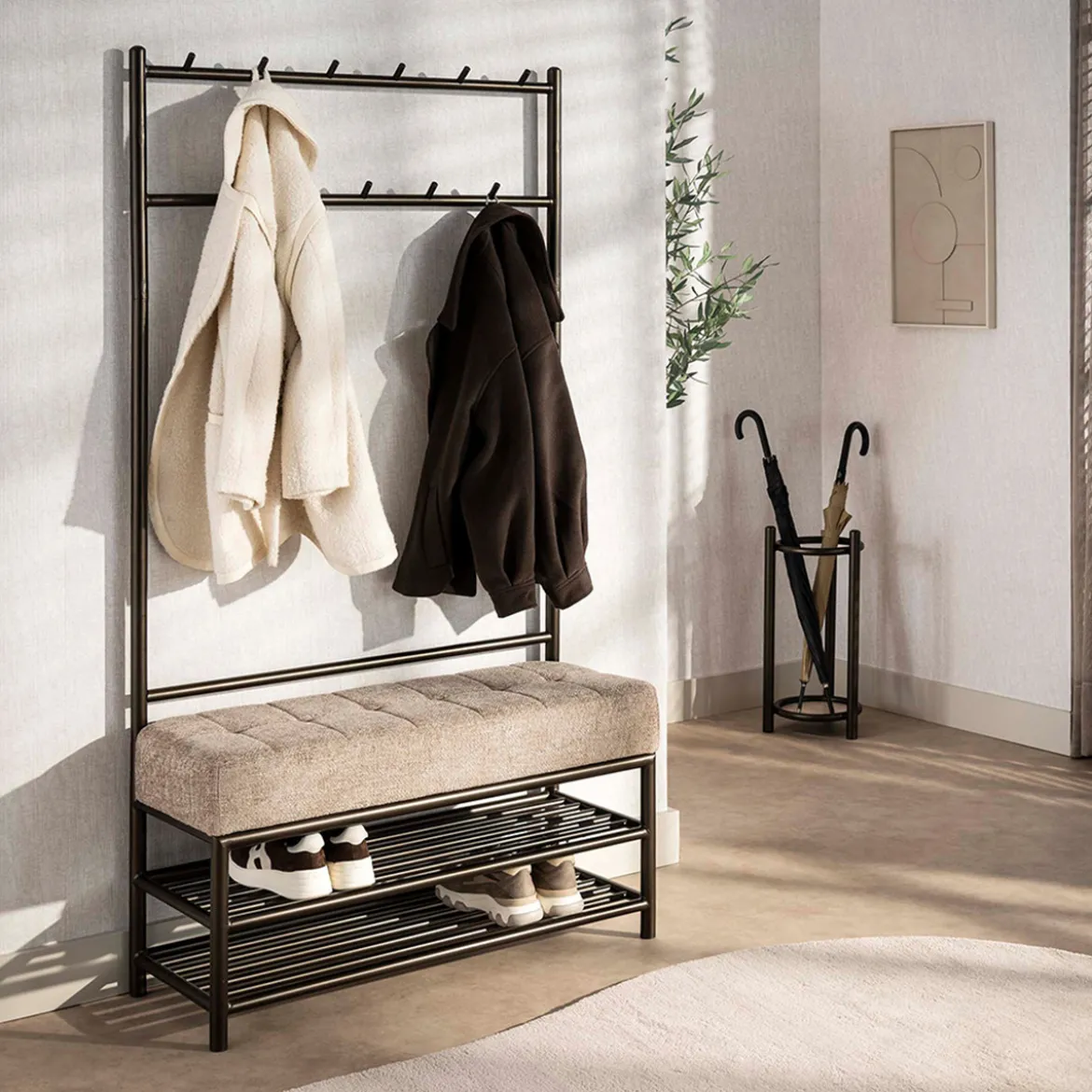 Garderobebank met brons frame en stof - Santa Luno