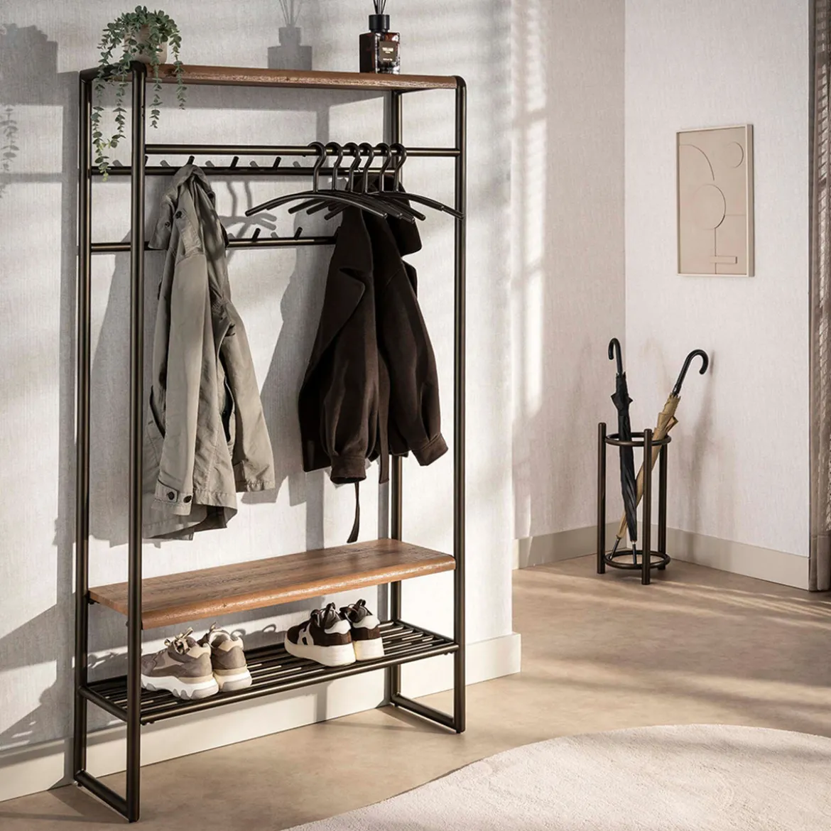 Garderobemeubel brons en eikenhoutlook - Santa Luno