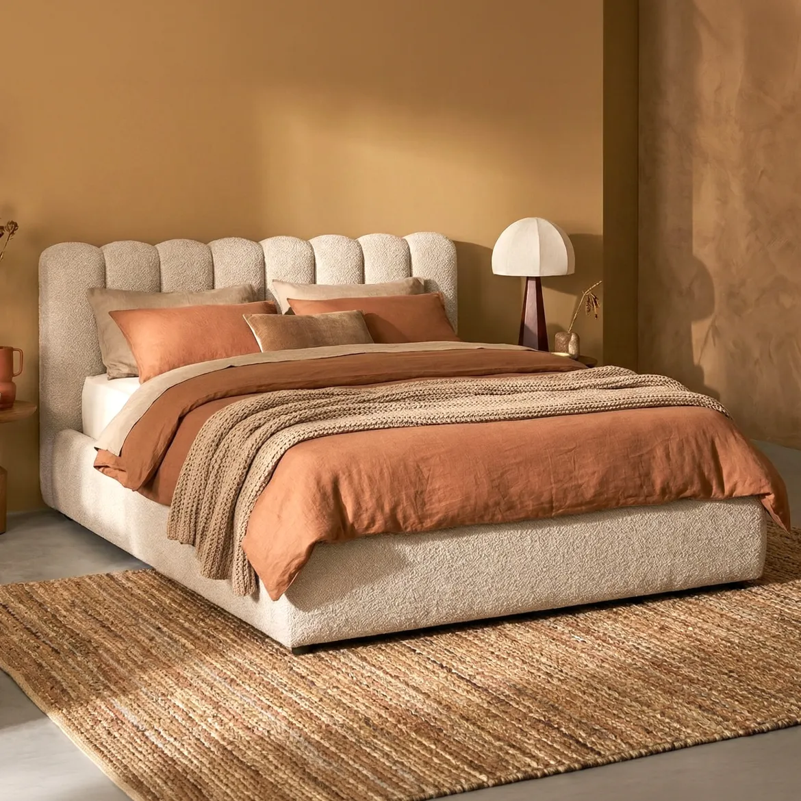 Gestoffeerd bedframe boucle beige - Bodio Amelia