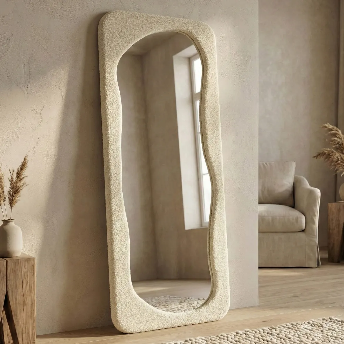 Gestoffeerde spiegel teddy organisch - Bodio Shapes