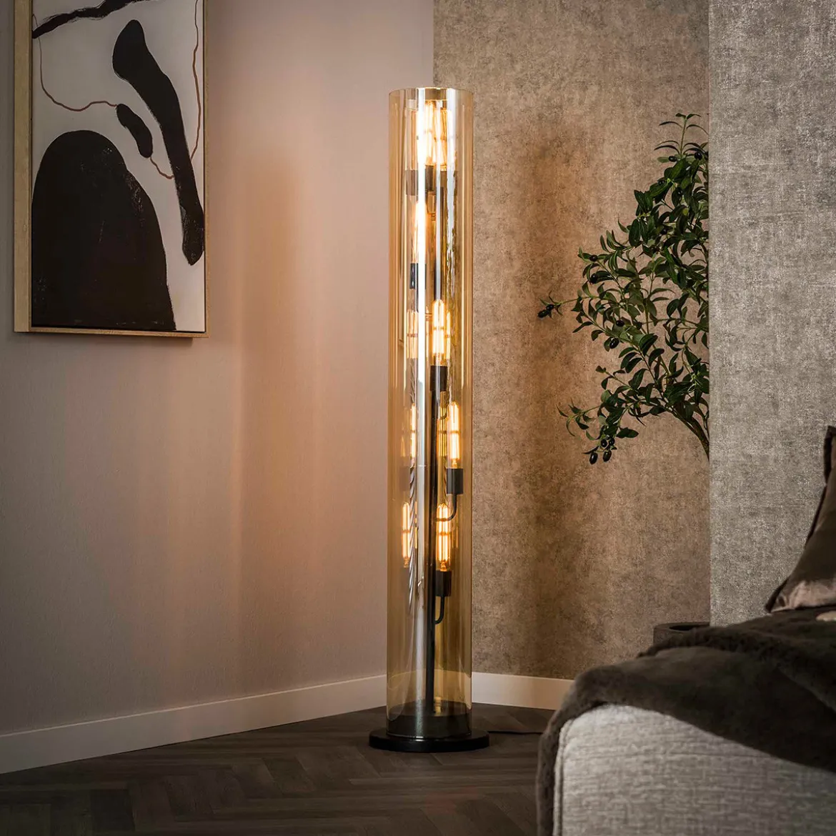 Glazen buis vloerlamp amberglas - Santa Amber Glas