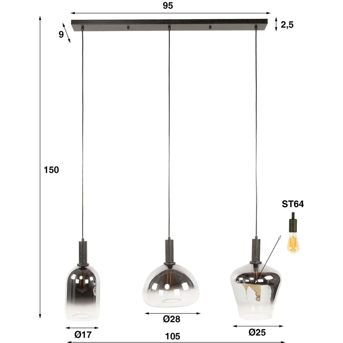 Glazen hanglamp zilver grijs - Santa Zenith