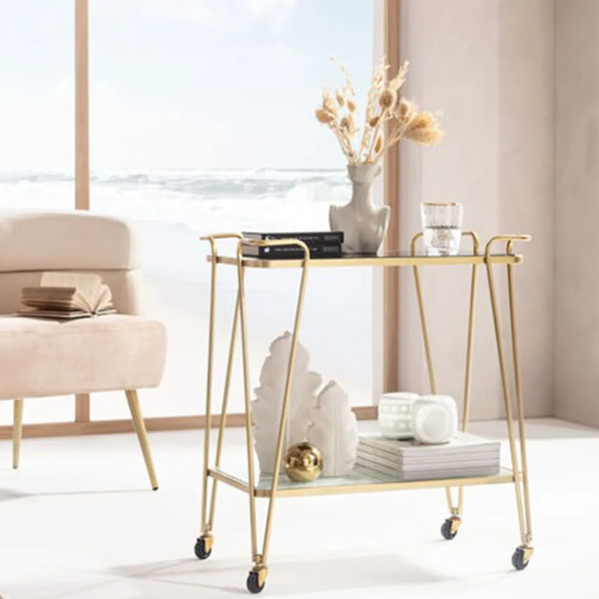 Gouden serveertrolley - Kare Design West Coast