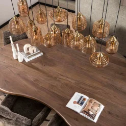 Grote eettafel hanglamp amber glas - Santa Rib Glass