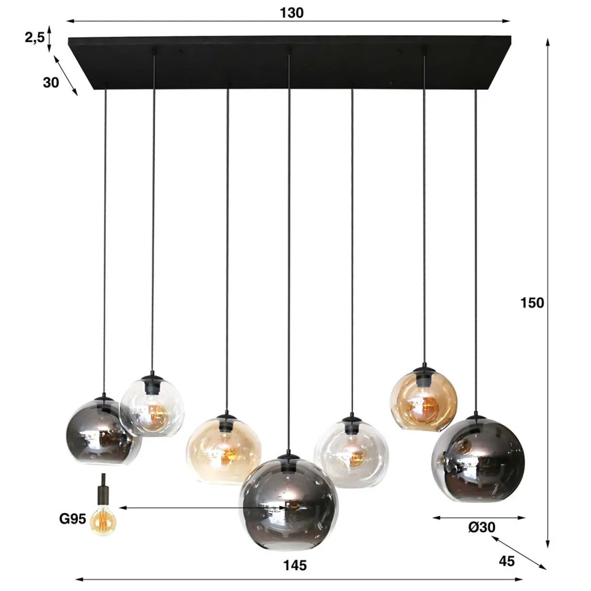 Grote hanglamp met glazen bollen - Santa Multi Globe XL
