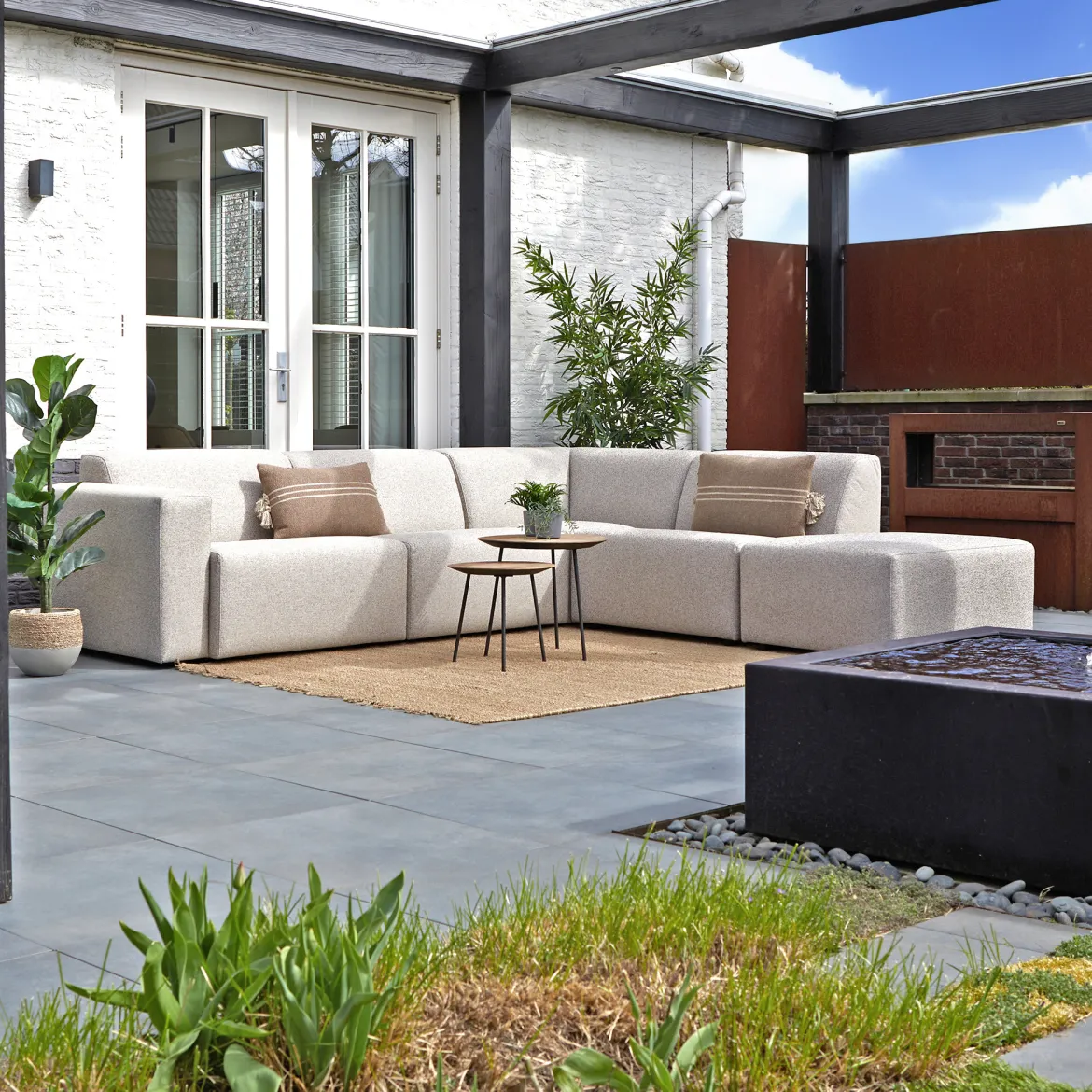 Grote hoek loungeset all-weather met hocker - Bodio Fendi