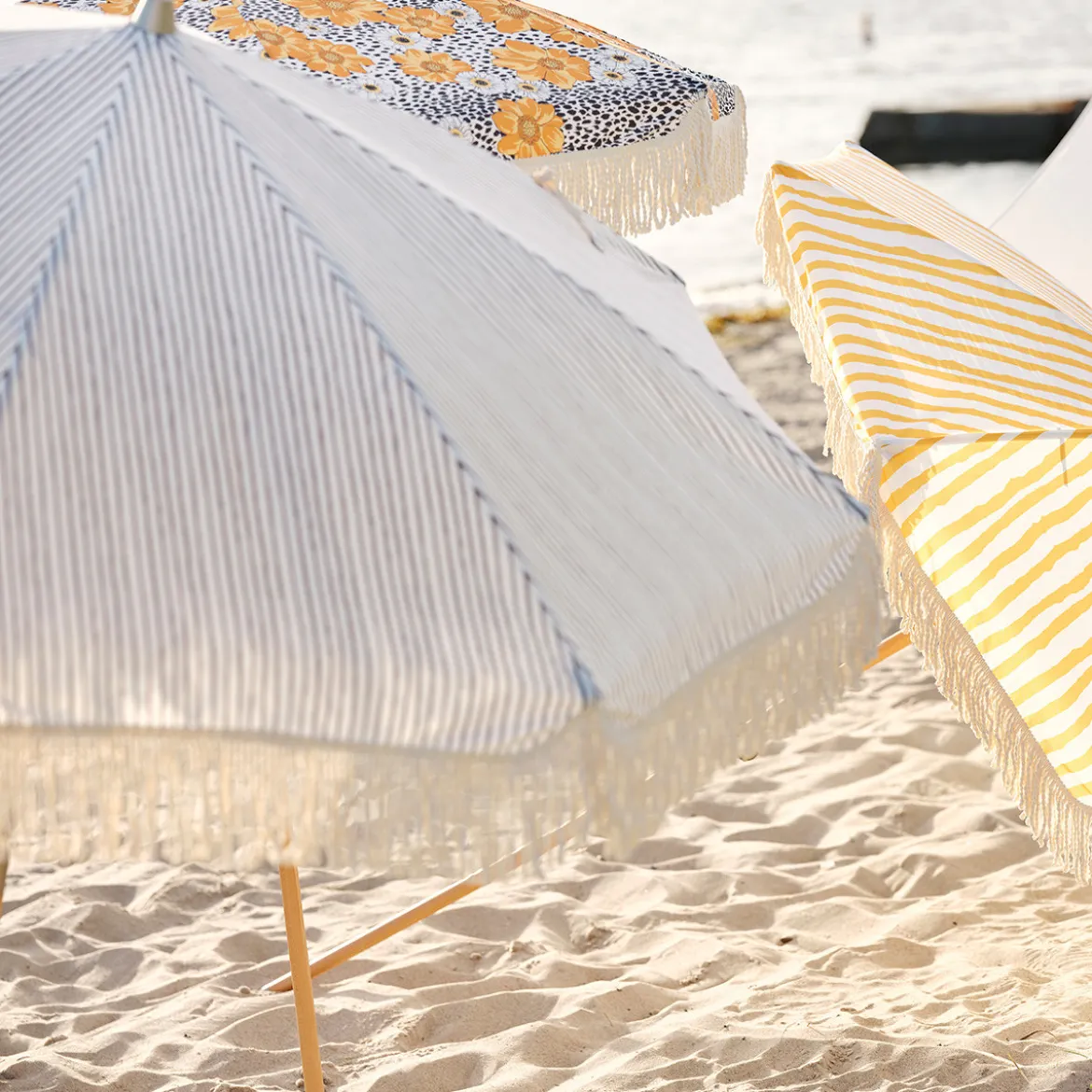 Grote parasol Ibiza stijl 256 cm grijs - Brafab Gatsby Grey Stripe