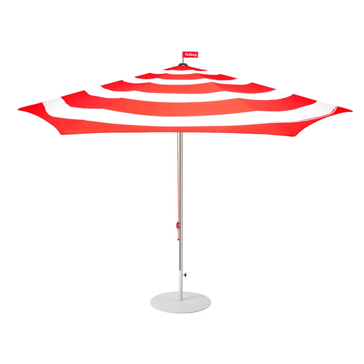 Grote parasol met hoes en voet - Fatboy Stripesol 350 + Base Light Grey