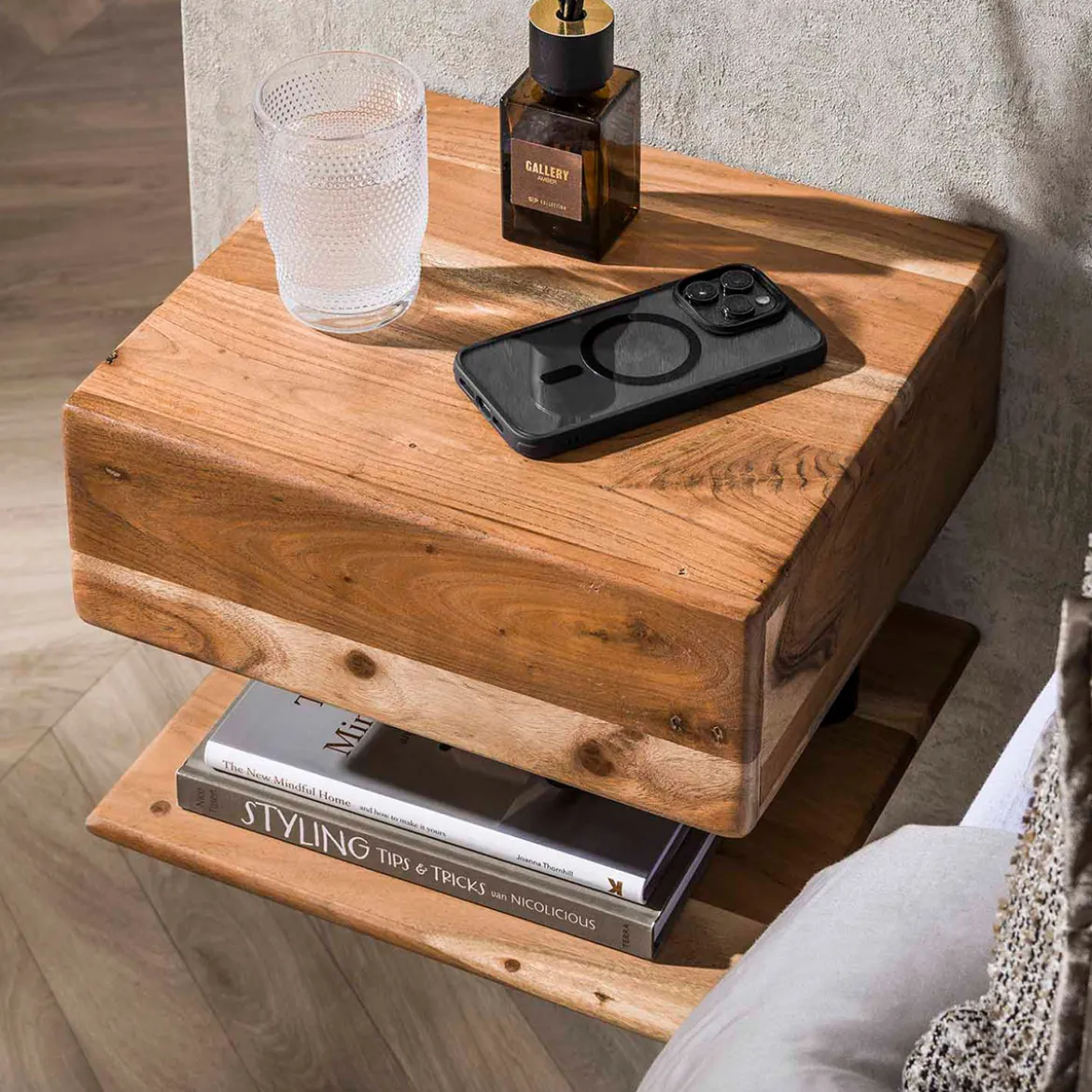 Hangend nachtkastje acacia hout - Giani Shelve
