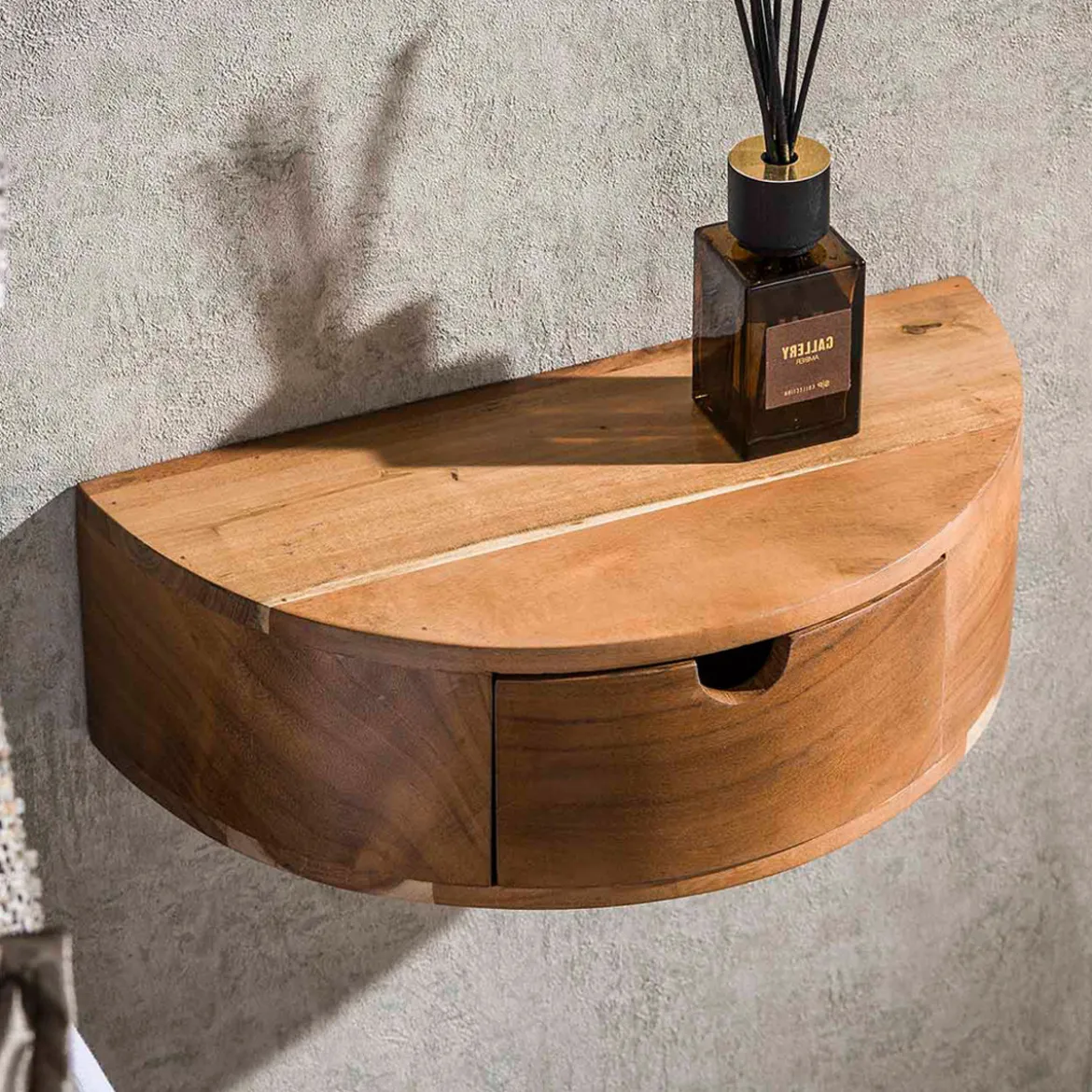Hangend nachtkastje half rond hout - Giani Curve