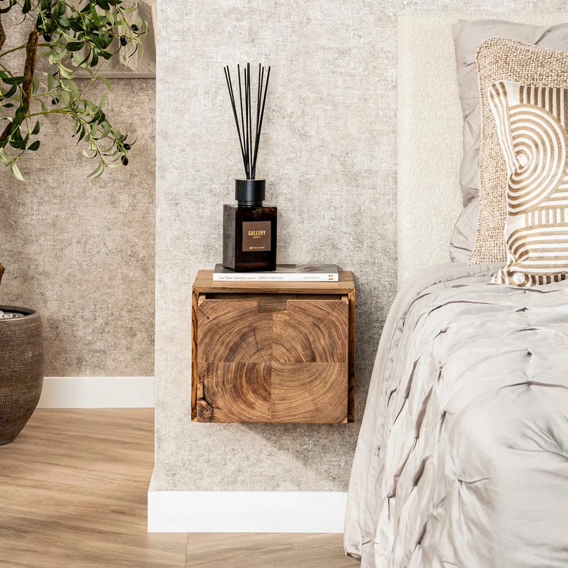 Hangend nachtkastje hout met grote lade - Giani Block