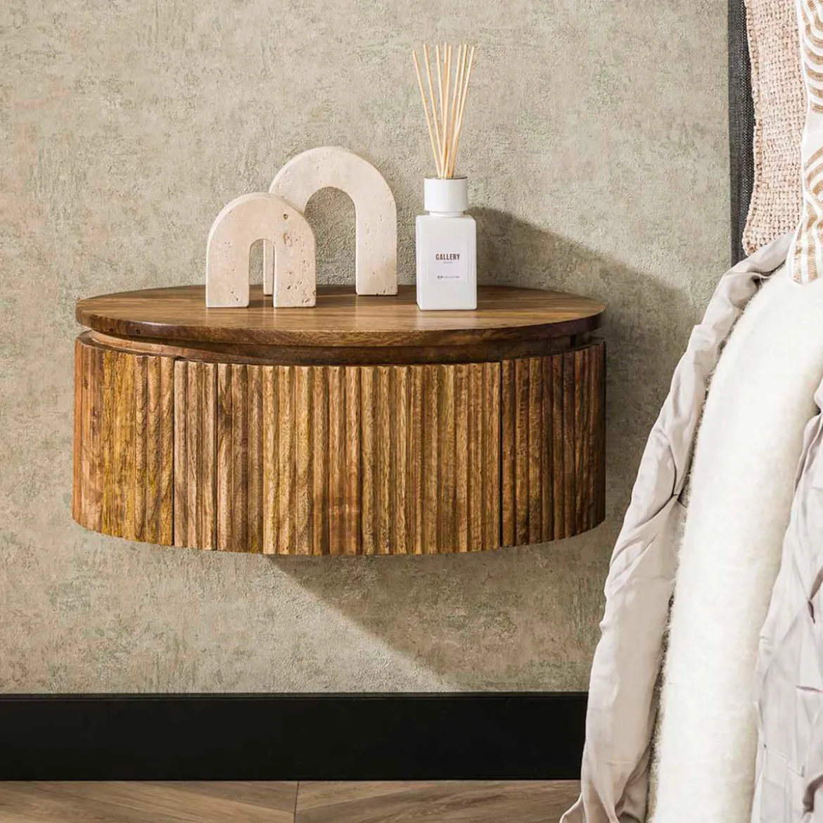 Hangend nachtkastje rond hout - Giani Wave Rond