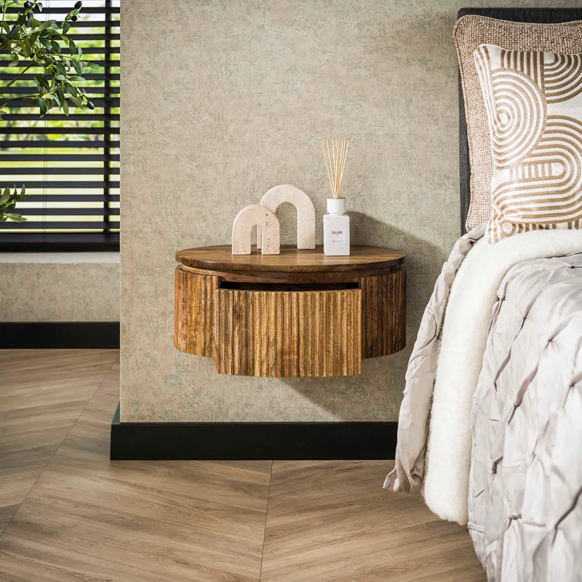 Hangend nachtkastje rond hout - Giani Wave Rond