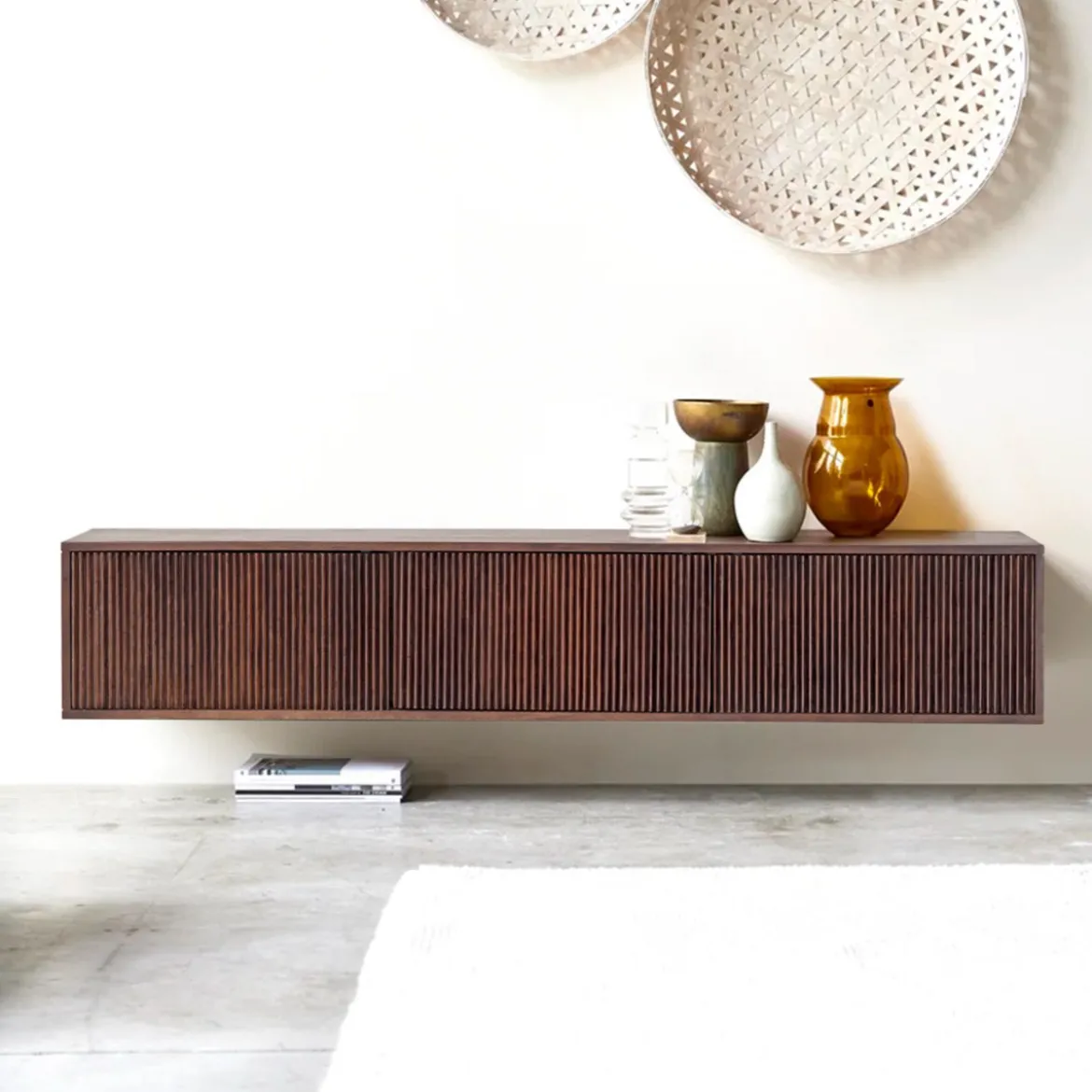 Hangend tv-meubel ribbel hout - Bodio Indigo