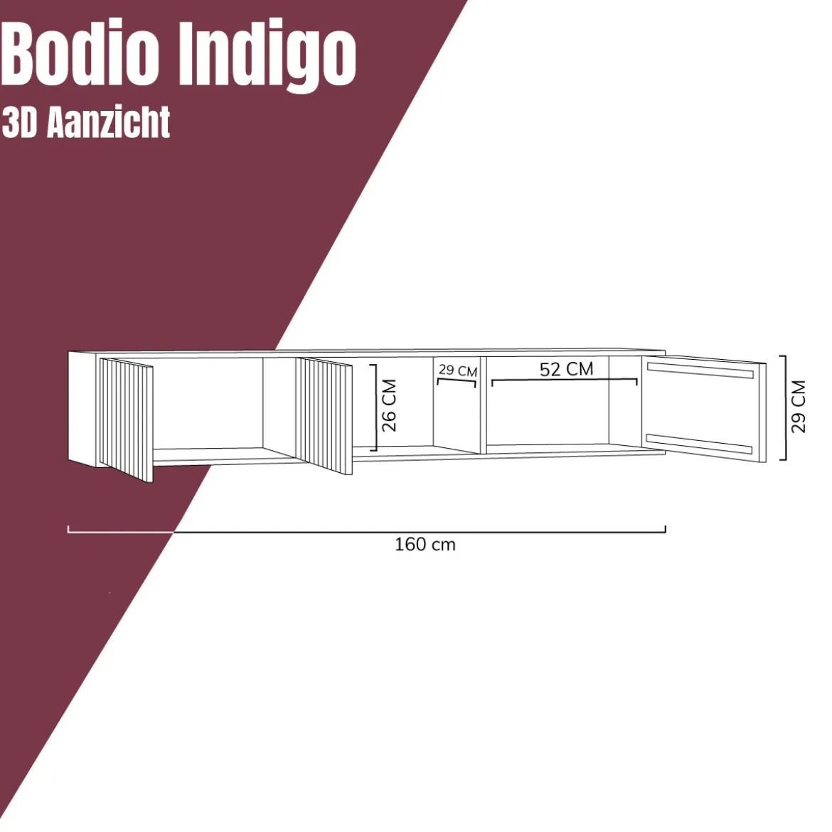 Hangend tv-meubel ribbel hout - Bodio Indigo
