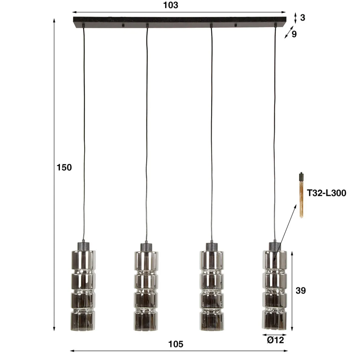 Hanglamp eettafel glazen cyclinders - Santa Cylinder Glas
