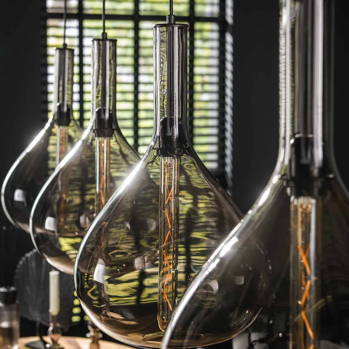 Hanglamp glas druppels - Santa Drop Smoke Glass