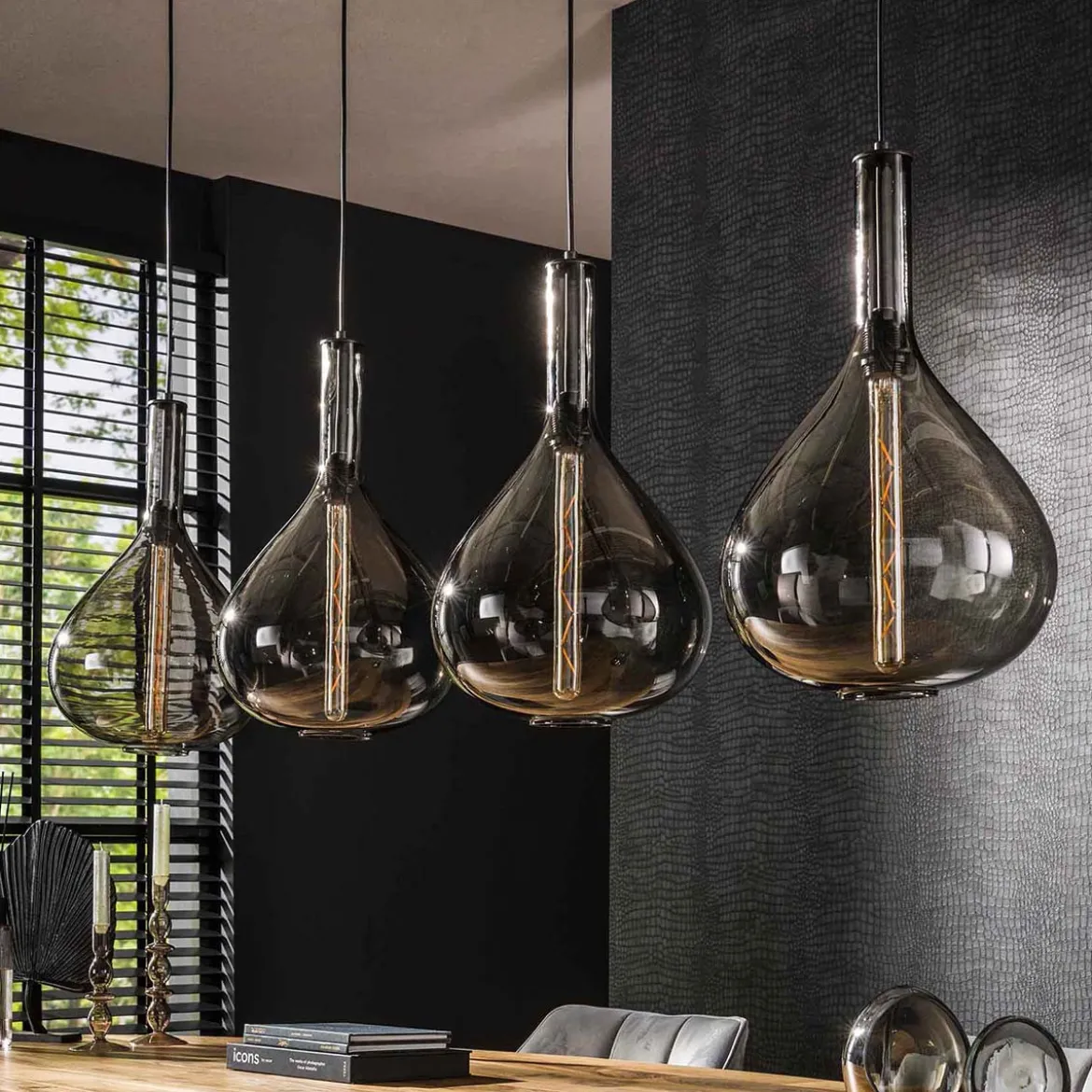 Hanglamp glas druppels - Santa Drop Smoke Glass