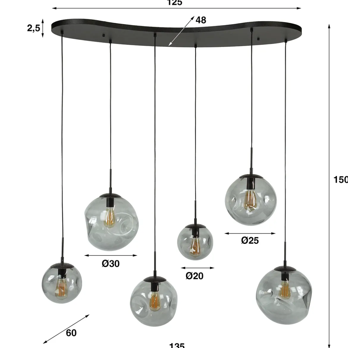 Hanglamp glazen bollen organische vorm - Santa Stellar Black