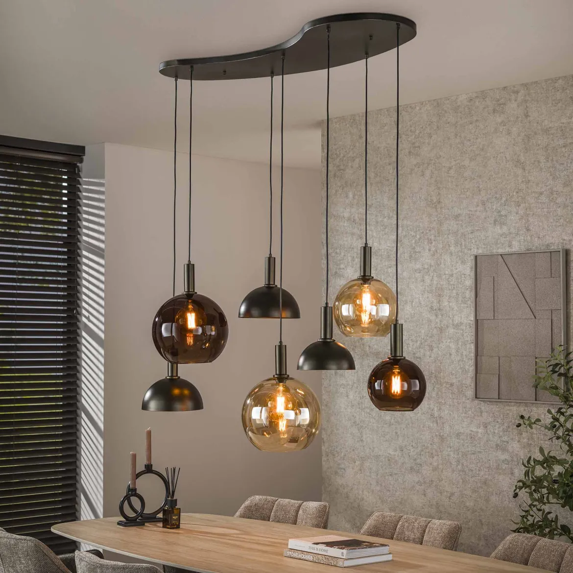 Hanglamp 4+3-lichts bruin - Santa Cluster