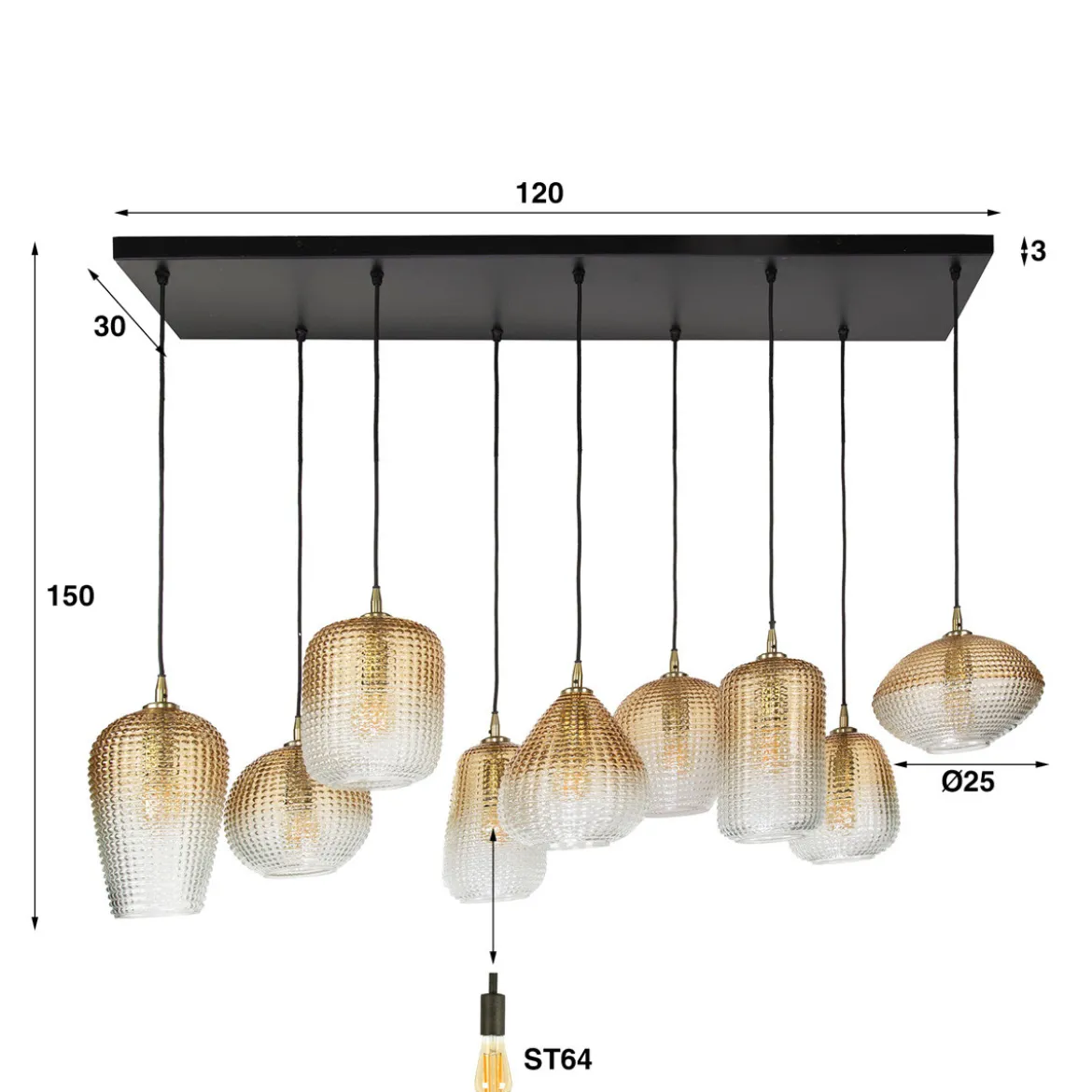 Hanglamp 9 lichts glas - Santa Dot Pattern