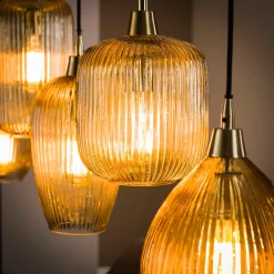 Hanglamp met 5 amberkleurige kappen - Santa Dale