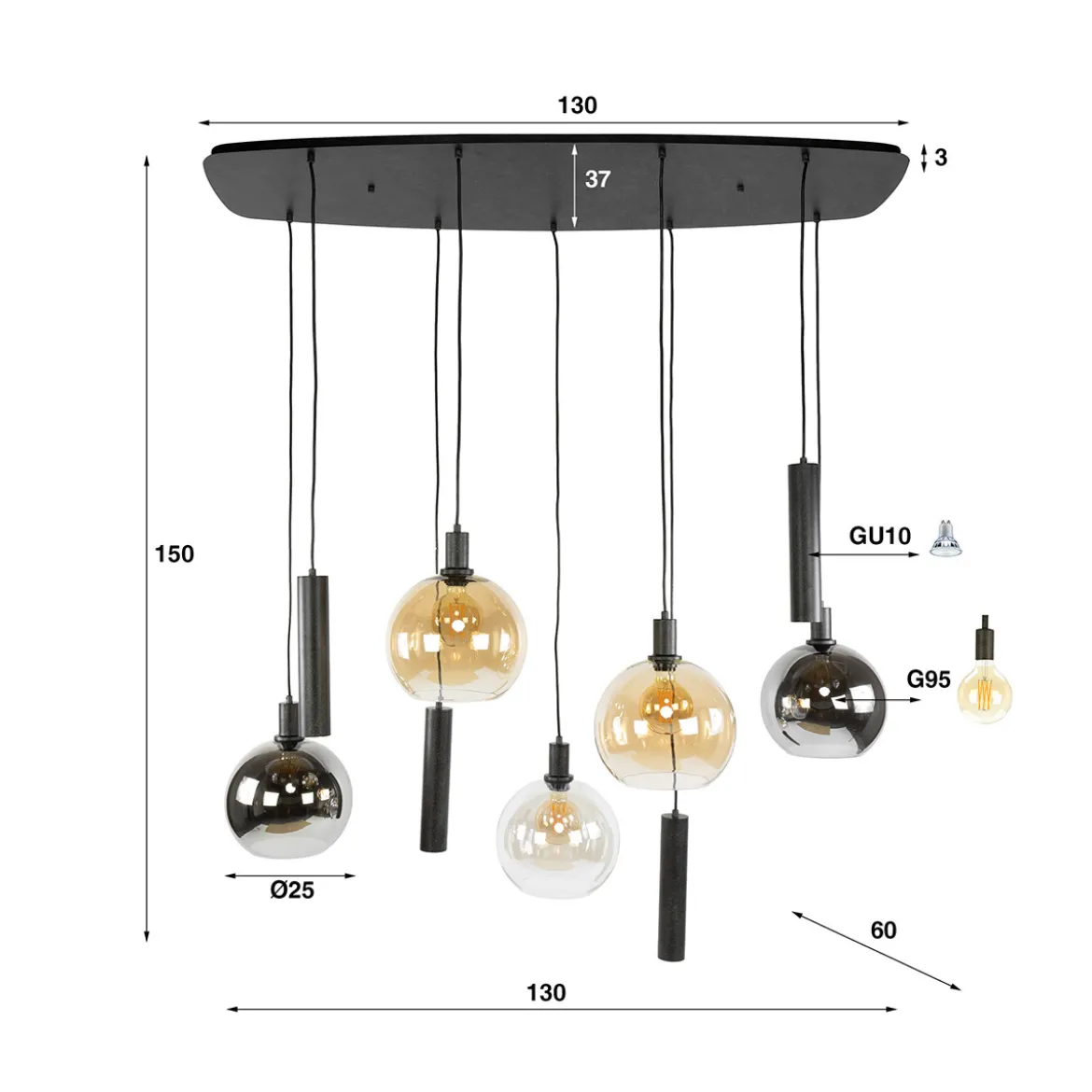 Hanglamp met bolvormige glazen - Santa Sfera