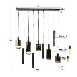 Hanglamp met cilindervormige glazen - Santa Sepiora