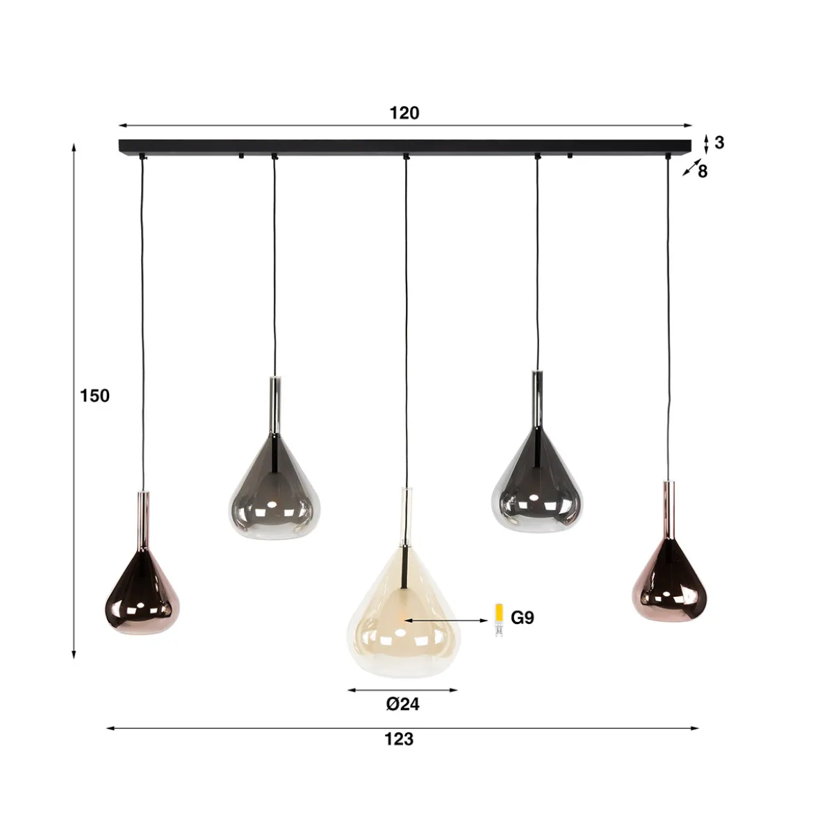 Hanglamp met druppelvormige glazen - Santa Wings