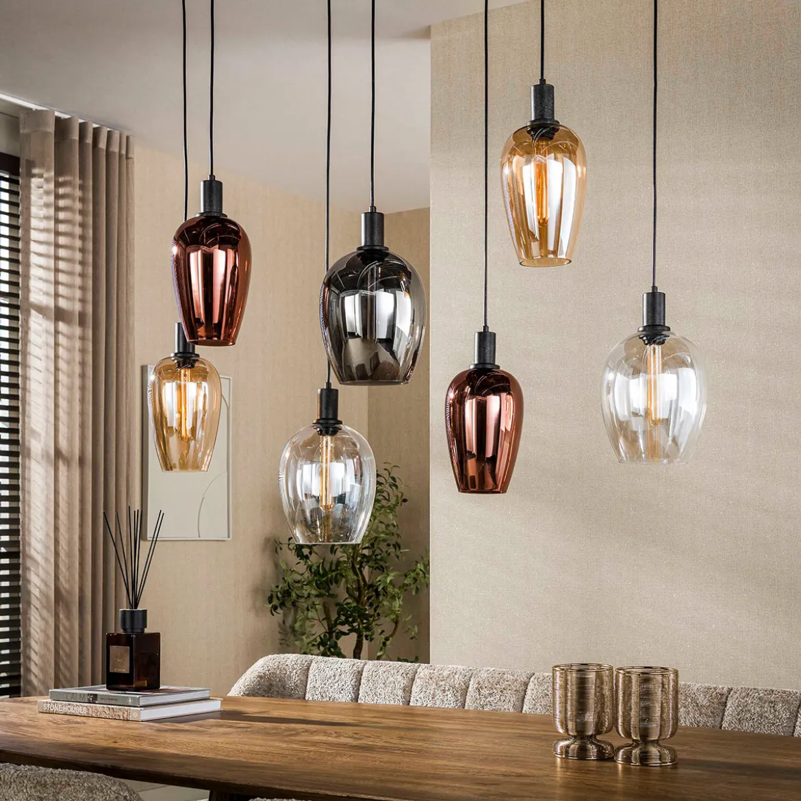 Hanglamp met gekleurde glazen kappen - Santa Amfora
