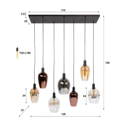 Hanglamp met gekleurde glazen kappen - Santa Amfora