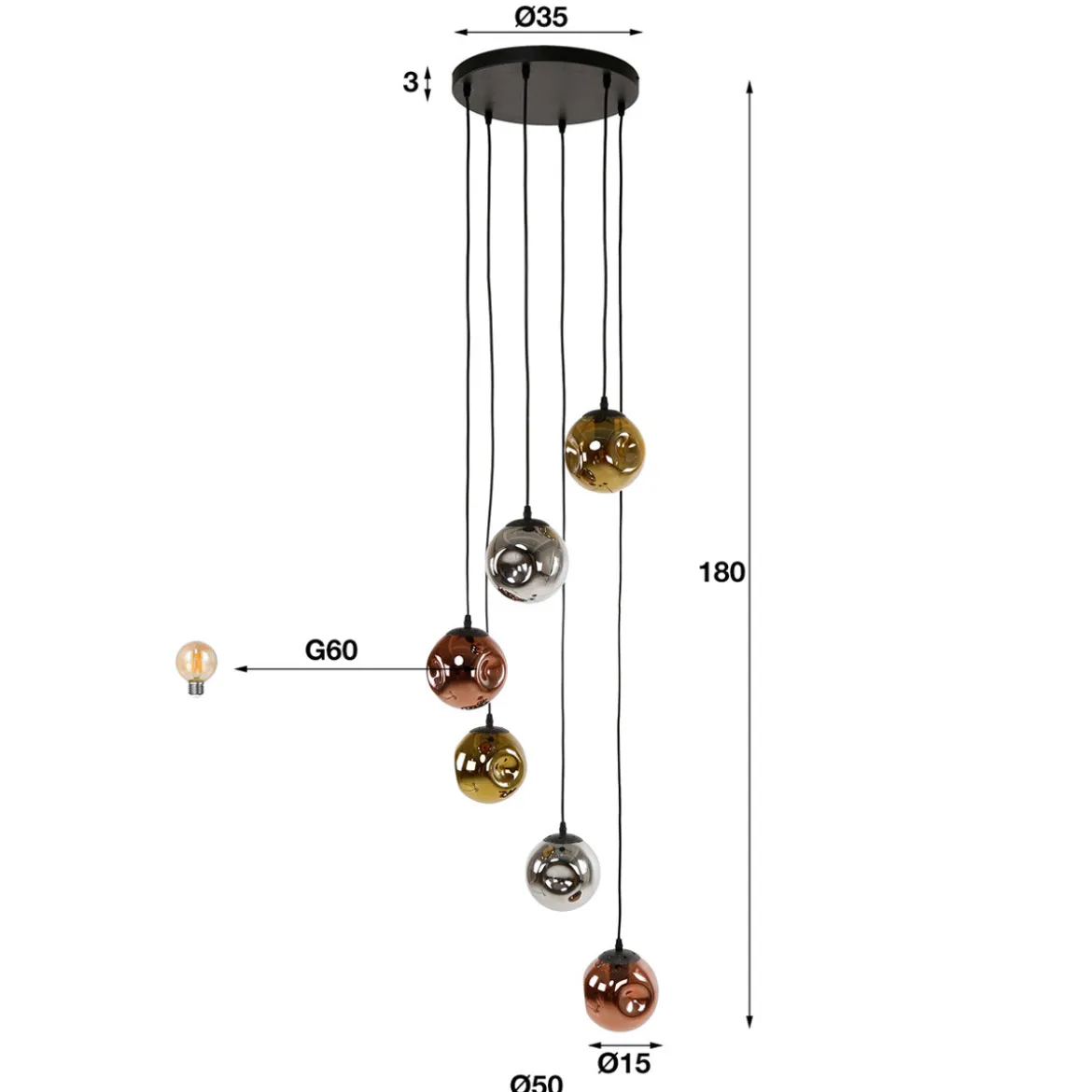 Hanglamp met glasbollen - Santa Stellar