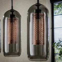 Hanglamp rookglas en geperforeerd staal - Santa Smoke Glass