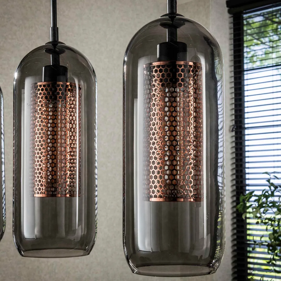 Hanglamp rookglas en geperforeerd staal - Santa Smoke Glass