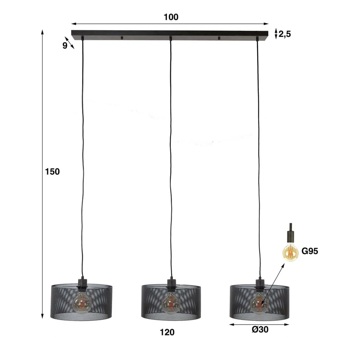 Hanglamp zwart gaas - Santa Mesh Round