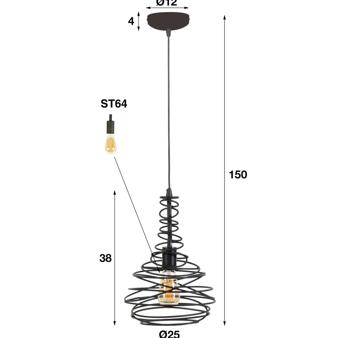 Hanglamp zwart staaldraad - Santa Spinn