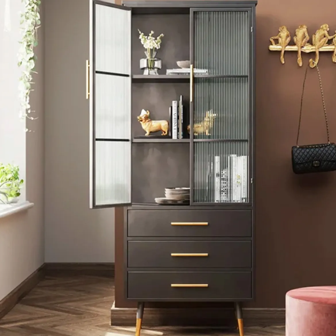 Hoge wandkast met ribbelglas - Kare Design Gomera