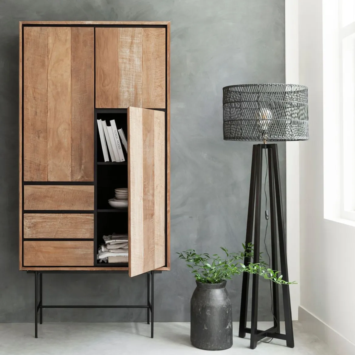 Hoge wandkast teakhout - DTP Home Metropole