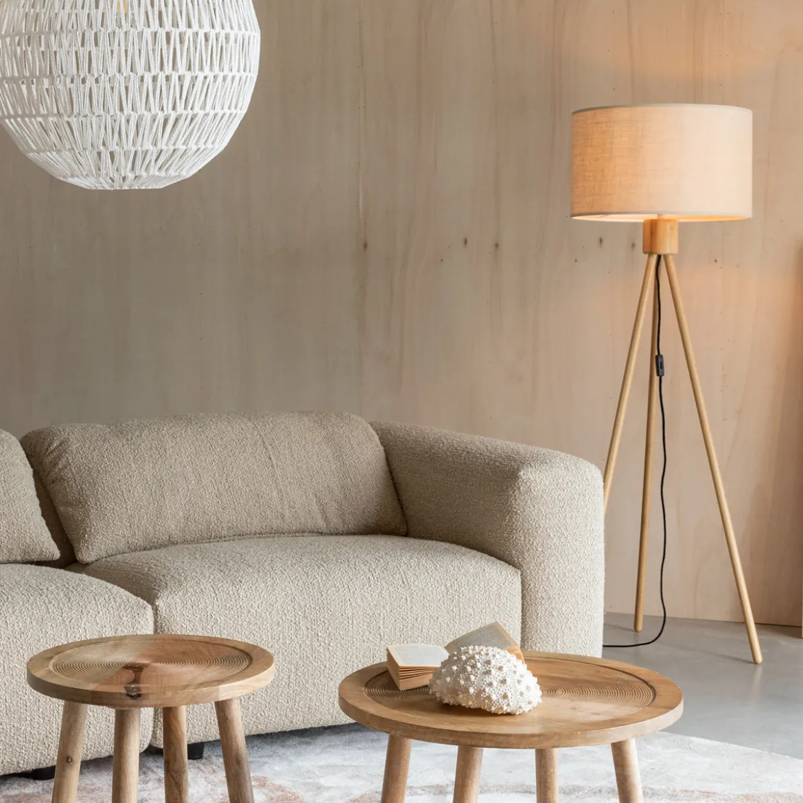 Houten driepoot vloerlamp - Zuiver Fan Bamboo