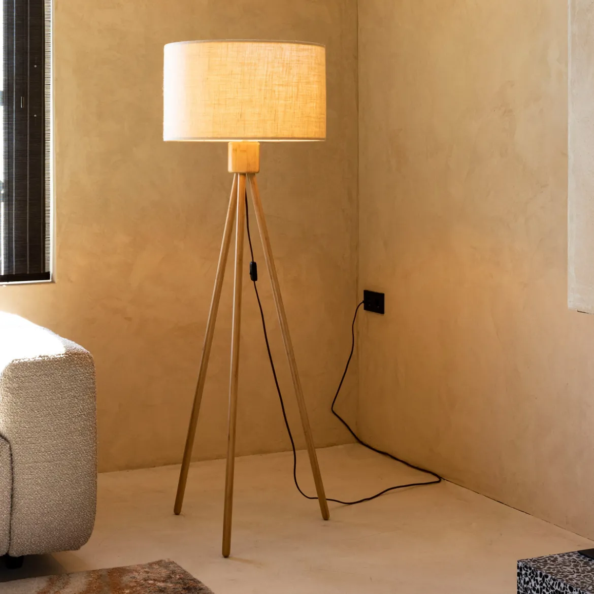 Houten driepoot vloerlamp - Zuiver Fan Bamboo