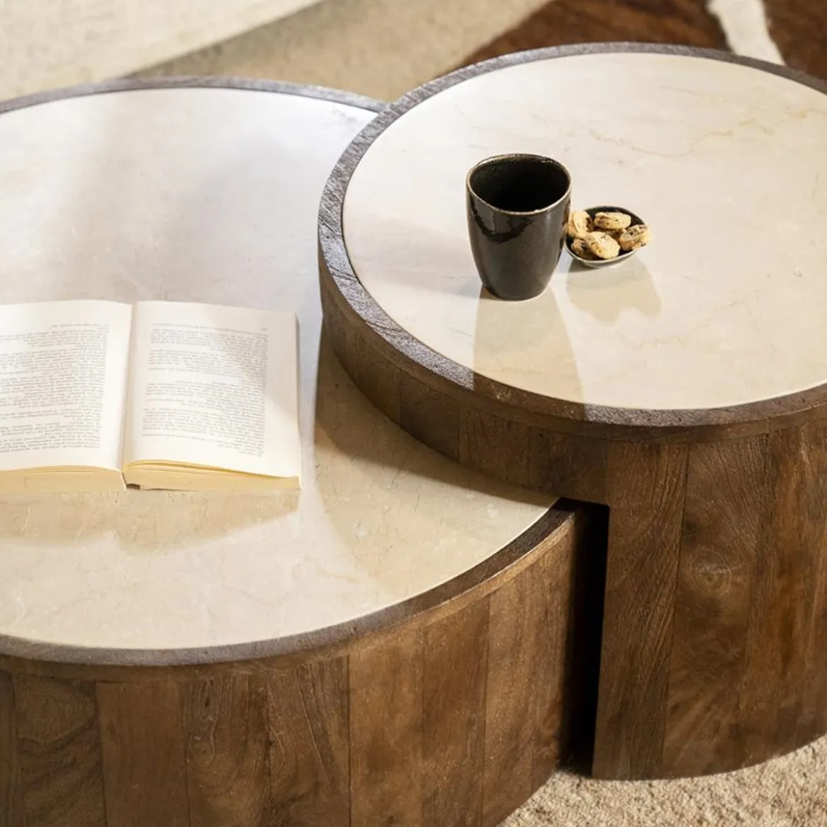 Hout en marmer salontafel set rond - Eleonora Hazel