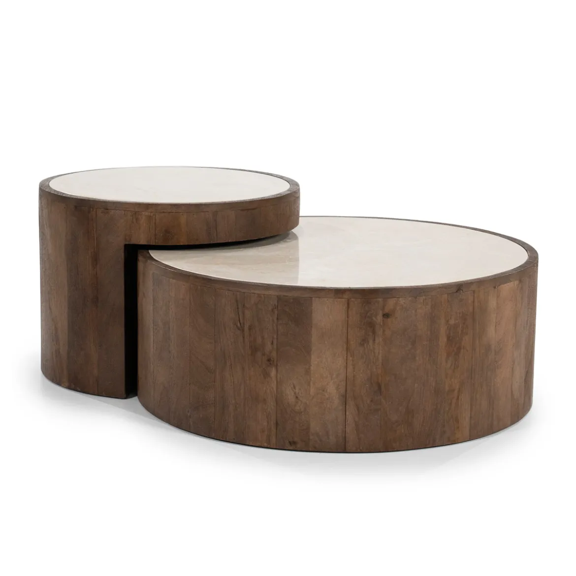 Hout en marmer salontafel set rond - Eleonora Hazel