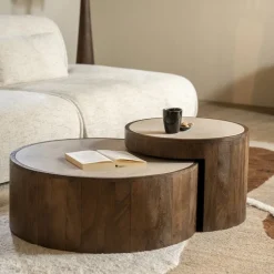 Hout en marmer salontafel set rond - Eleonora Hazel