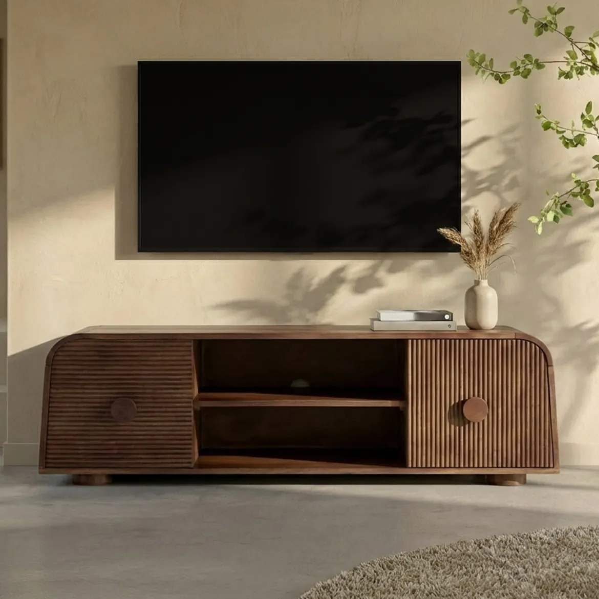 Houten tv-meubel met ronde hoeken - Bodio Matala