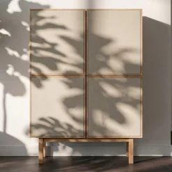 Houten wandkast met stoffen deuren - Bodio Noshi