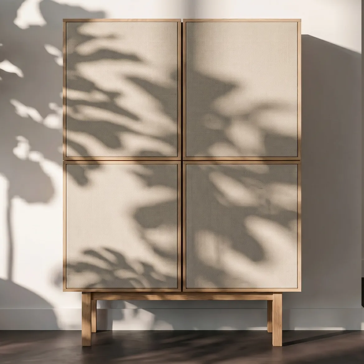 Houten wandkast met stoffen deuren - Bodio Noshi