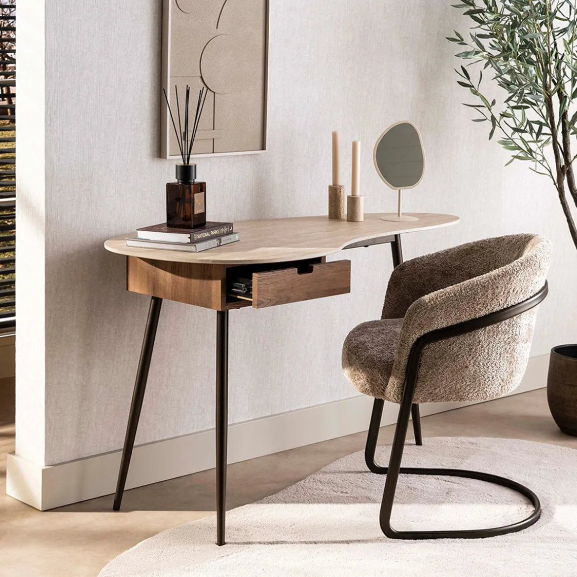 Kaptafel met travertinlook blad - Giani Travino