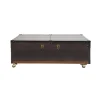 Kist salontafel bruin leer op wielen - Kare Design Colonial