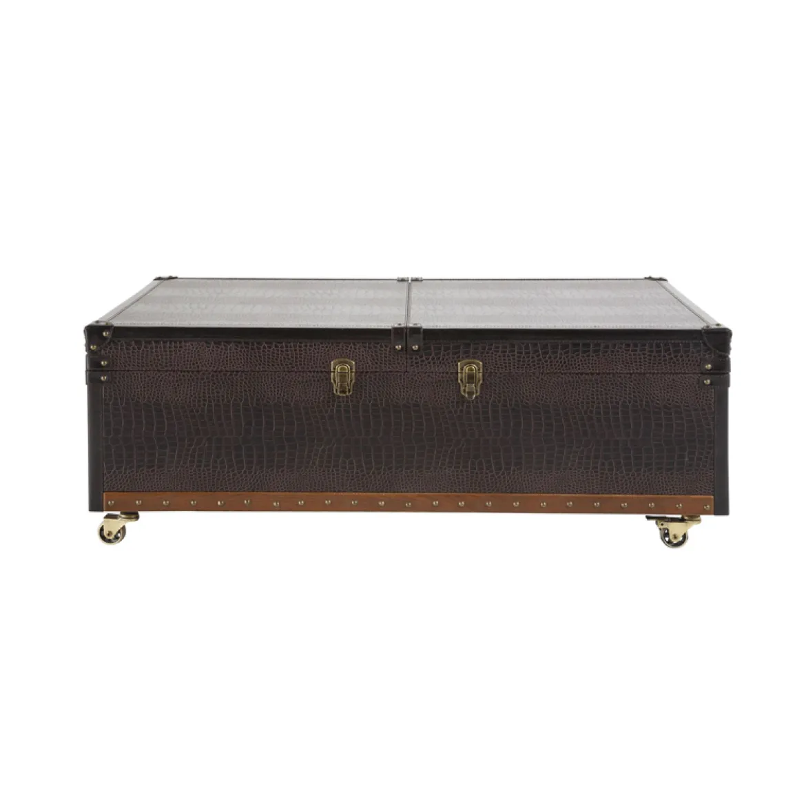 Kist salontafel bruin leer op wielen - Kare Design Colonial