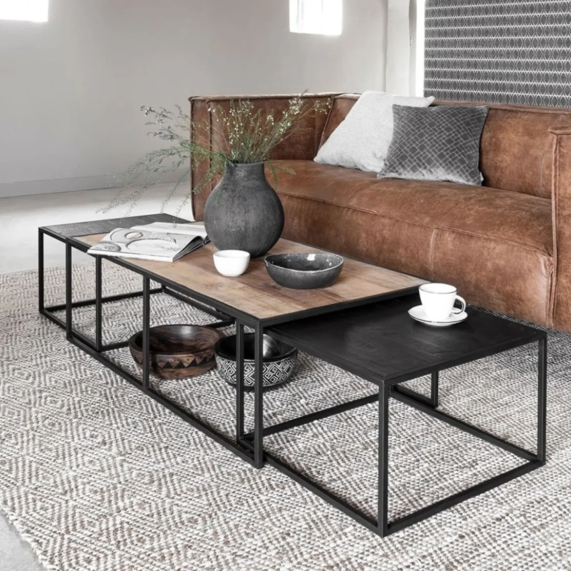 Lange salontafel set teakhout - DTP Home Cosmo